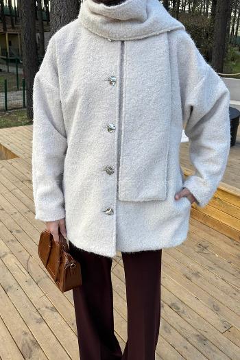 Lamelif Sakal Kumaş Atkılı Kaban Taş Rengi