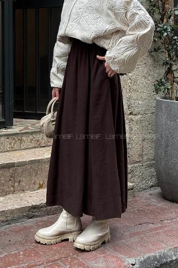 Lamelif Tensel Tesettür Etek Acı Kahve