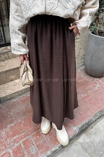 Lamelif Tensel Tesettür Etek Acı Kahve