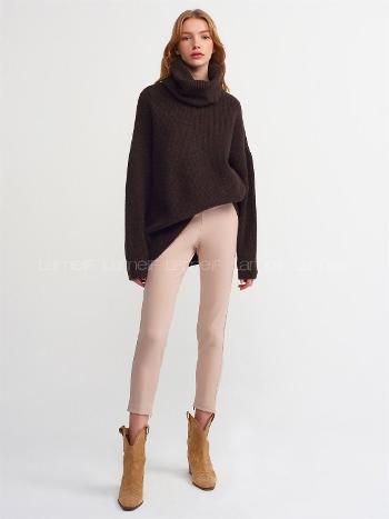 Lamelif Dilvin Balıkçı Yaka Oversize Kazak-Acı Kahve