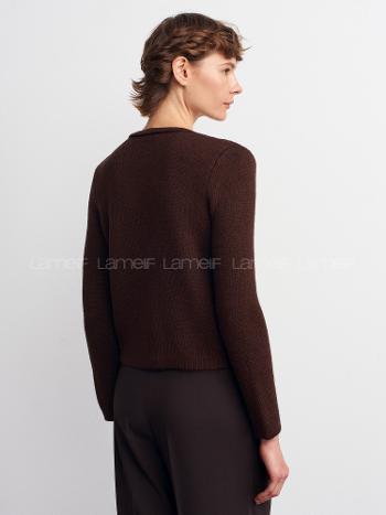 Lamelif Dilvin Fiyonk Detaylı Triko Hırka-Acı Kahve