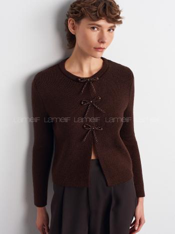 Lamelif Dilvin Fiyonk Detaylı Triko Hırka-Acı Kahve