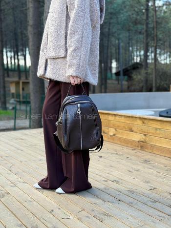 Lamelif Gümüş Fermuarlı Suni Deri Sırt Çantası