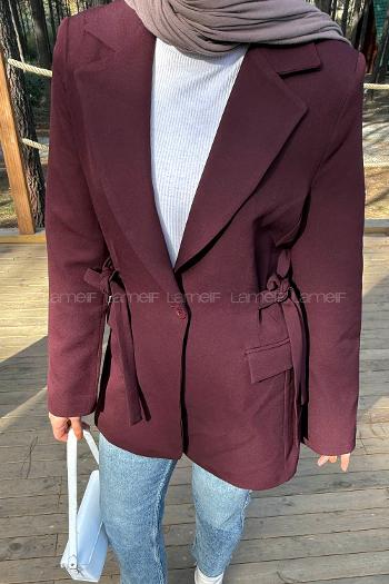 Lamelif Çift Kuşaklı Ceket Bordo