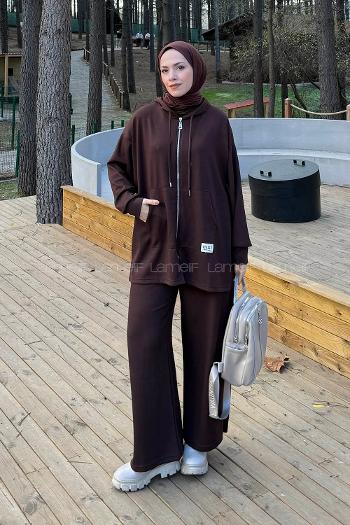 Lamelif Fermuarlı Kapüşonlu Oysho Takım Acı Kahve