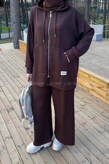 Lamelif Fermuarlı Kapüşonlu Oysho Takım Acı Kahve