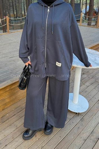 Lamelif Fermuarlı Kapüşonlu Oysho Takım Antrasit
