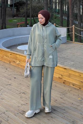 Lamelif Fermuarlı Kapüşonlu Oysho Takım Çağla Yeşili