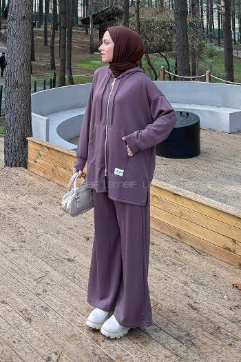 Lamelif Fermuarlı Kapüşonlu Oysho Takım Kahverengi