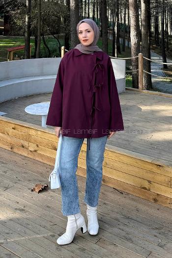 Lamelif Fiyonk Detaylı Trençkot Mürdüm