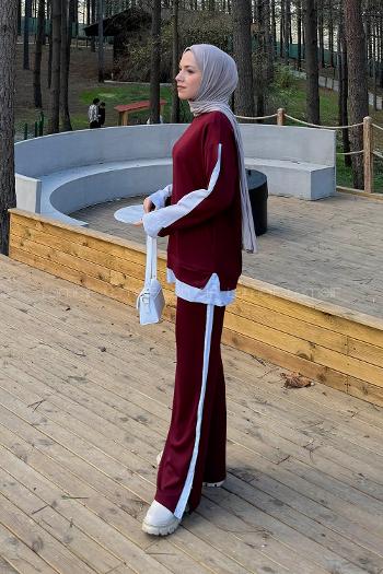 Claret Red Crew Neck Long Arm Modal Viscose Regular Trousers Comfortable Suit