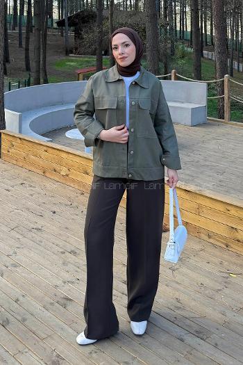 Lamelif Kapak Cepli Gömlek Haki