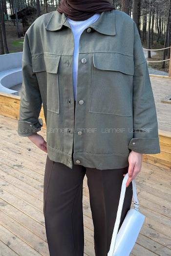 Lamelif Kapak Cepli Gömlek Haki