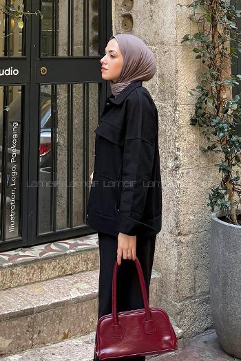 Lamelif Kapak Cepli Gömlek Siyah