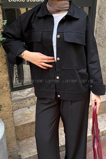 Lamelif Kapak Cepli Gömlek Siyah