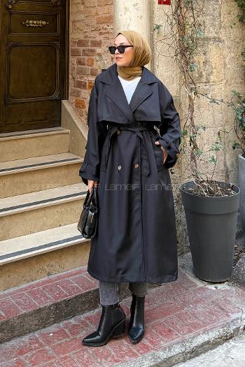 Black Long Arm Cotton Trench Coat