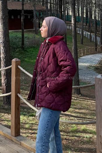 Claret Red Normal Neck Long Arm Coat