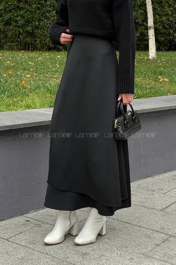 Lamelif Bağlama Detaylı Scuba Etek Siyah