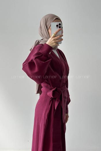 Lamelif Bağlama Detaylı Tesettür Elbise Bordo