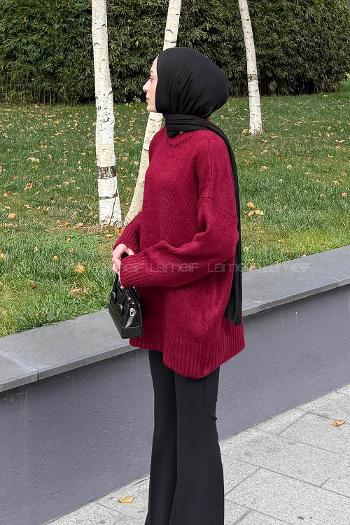 Lamelif Balıkçı Yaka Kazak Bordo