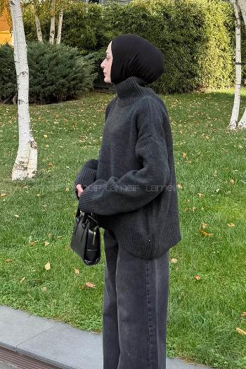 Lamelif Basic Triko Kazak Antrasit