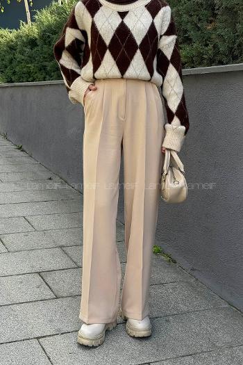 Lamelif Bel Lastikli Pantolon Bej