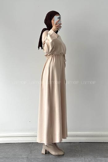 Beige Crew Neck Cotton Lycra Dresess