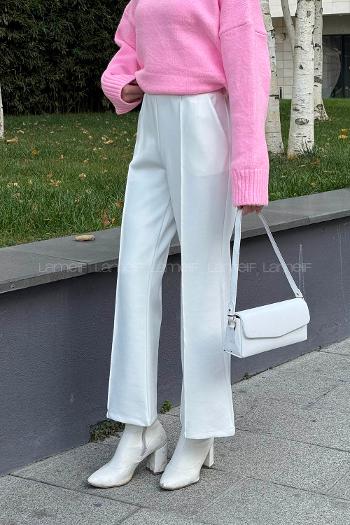 Lamelif Çımalı Scuba Pantolon Beyaz
