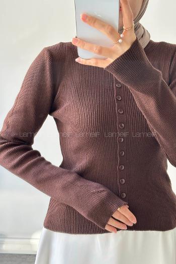 Lamelif Fitilli Düğmeli Hırka Acı Kahve