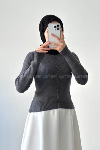 Anthracite Crew Neck Long Arm Viscose Cardigan