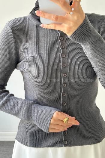 Anthracite Crew Neck Long Arm Viscose Cardigan