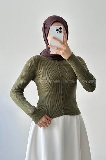 Lamelif Fitilli Düğmeli Hırka Haki