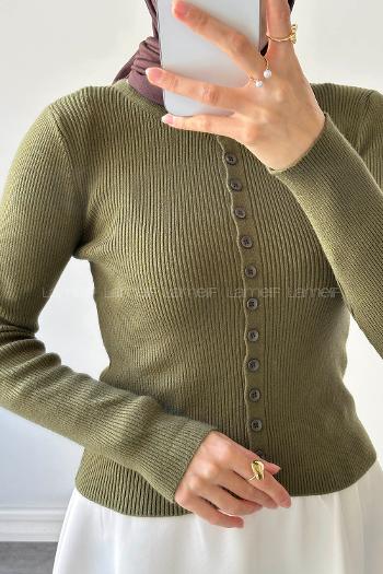 Lamelif Fitilli Düğmeli Hırka Haki