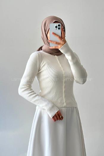 Lamelif Fitilli Düğmeli Hırka Kemik