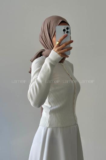 Lamelif Fitilli Düğmeli Hırka Kemik