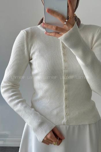 Lamelif Fitilli Düğmeli Hırka Kemik