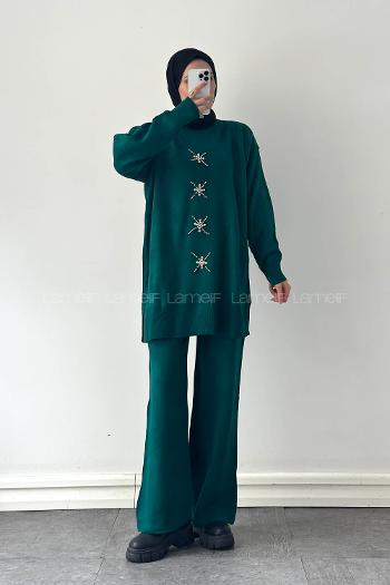Emerald Green Neckband Long Arm Acrylic Regular Trousers Comfortable Suit