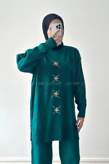 Emerald Green Neckband Long Arm Acrylic Regular Trousers Comfortable Suit