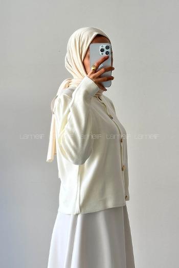 Ecru Neckband Long Arm Knitwear Cardigan