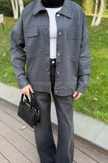 Lamelif Kapak Cepli Gömlek Antrasit