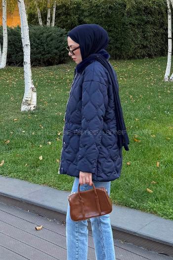 Navy Blue Normal Neck Long Arm Coat