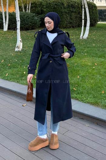 Lamelif Omuz Apoletli Kaban Lacivert