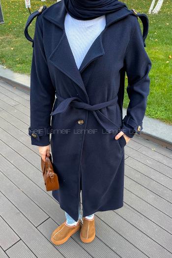 Lamelif Omuz Apoletli Kaban Lacivert