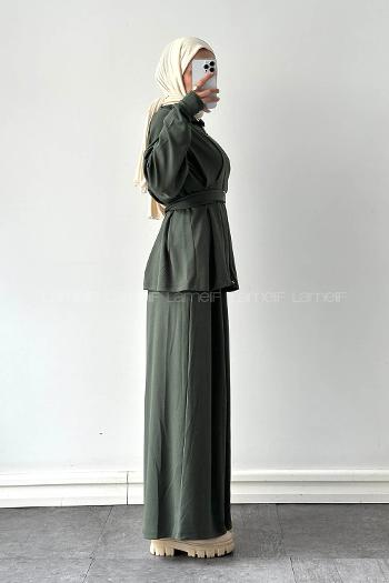 Khaki Neckband Long Arm Viscose Fabric Modal Regular Trousers Comfortable Suit