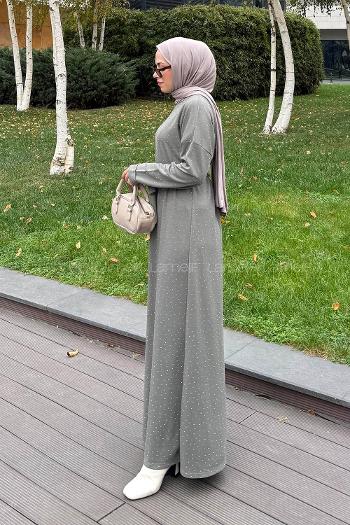 Khaki Crew Neck Cotton Dresess