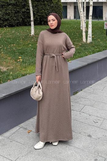 Soft Brown Crew Neck Cotton Dresess