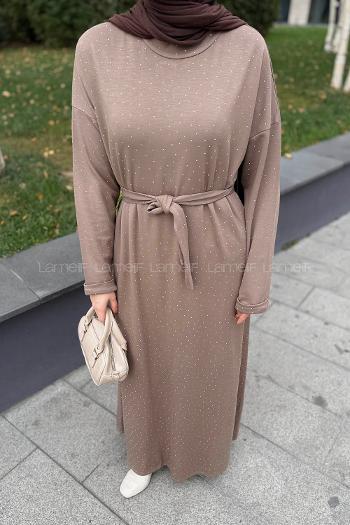 Soft Brown Crew Neck Cotton Dresess