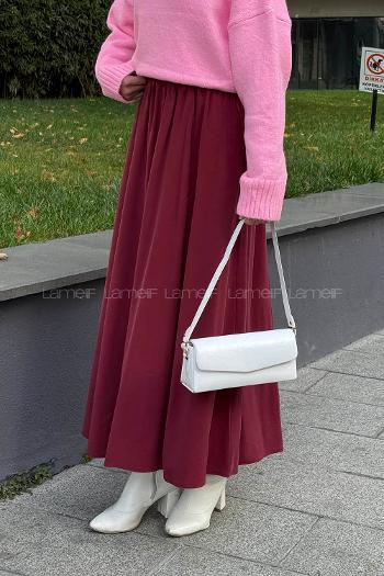 Lamelif Tensel Tesettür Etek Bordo