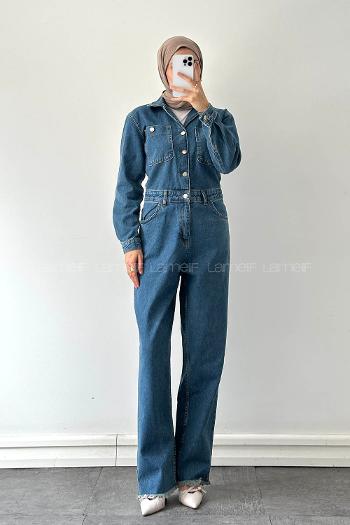 Dark Blue Shirt Collar Denim Overalls