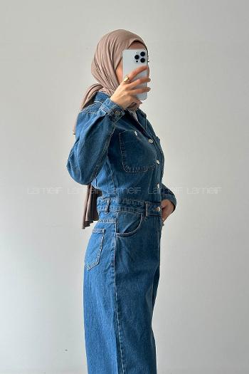 Dark Blue Shirt Collar Denim Overalls